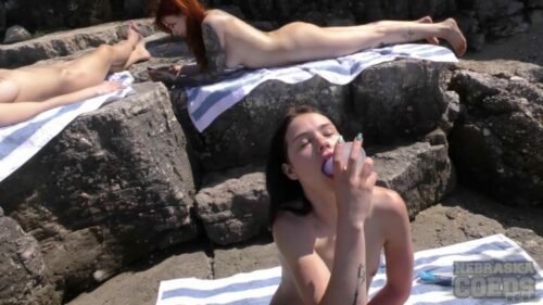NebraskaCoeds – Matty Risky Public Beach Dildo Masturbation With Rebeka Ruby Cheri In Background …